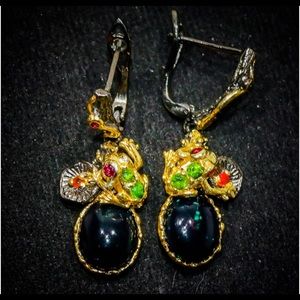 Rare Genuine Ethiopian Black Opal Earrings